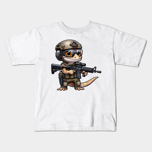 Tactical Gecko Kids T-Shirt by Rawlifegraphic